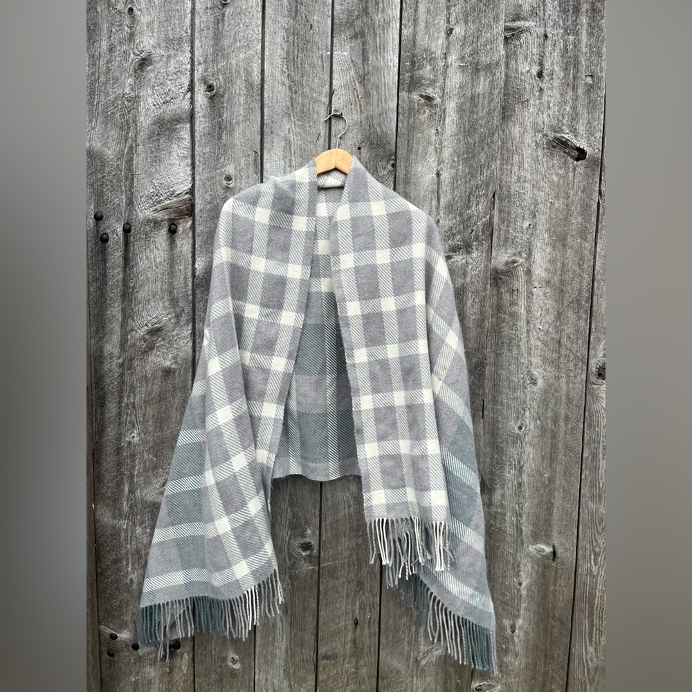 Gray & Cream Plaid Fringe Wrap Shawl Blanket Scarf Love and Lore